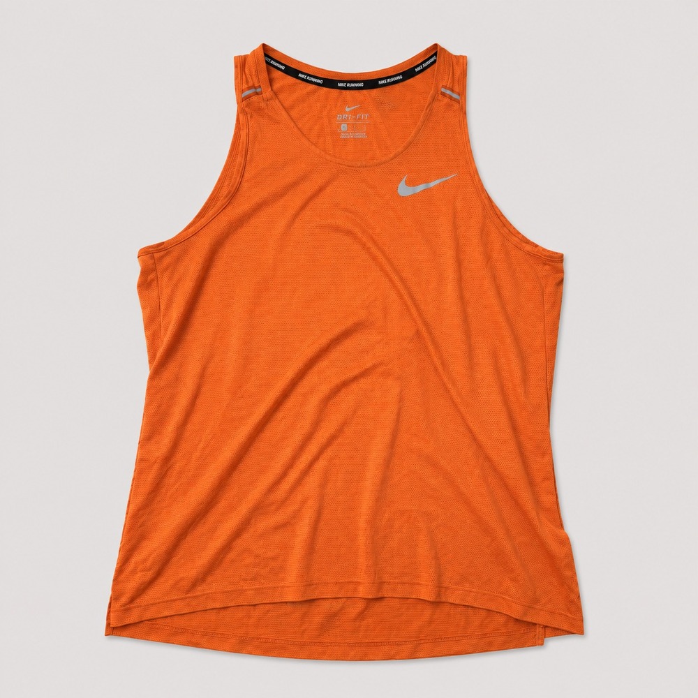Nike Dri-FIT Mens L Running Tank Top Orange Reflective Swoosh Athletic Gym